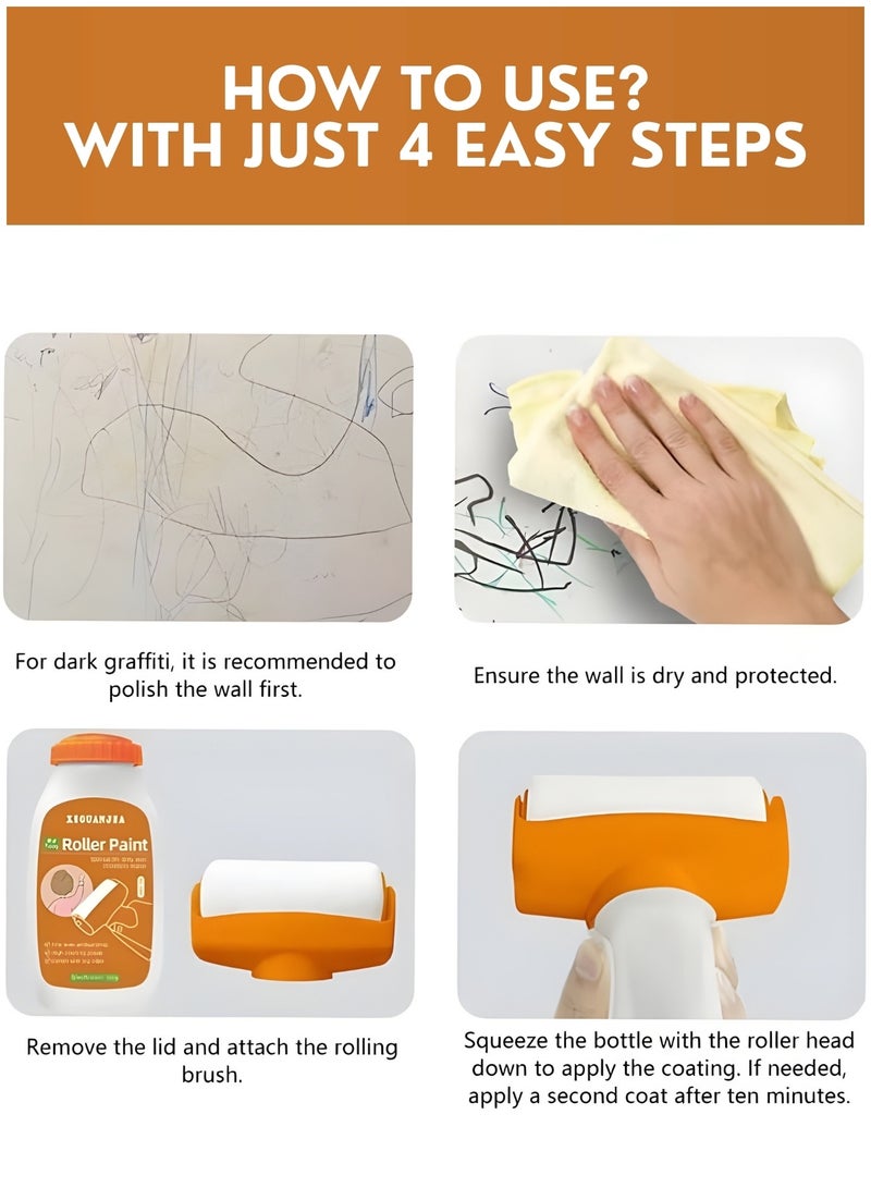 بكرة طلاء لإصلاح الجدران - طلاء شامل لإصلاح الجدران مع بكرة مدمجة، سريع الجفاف، يغطي الشقوق والبقع، لا حاجة لفرشاة، إصلاح سهل للخدوش والثقوب والعلامات - Image 2